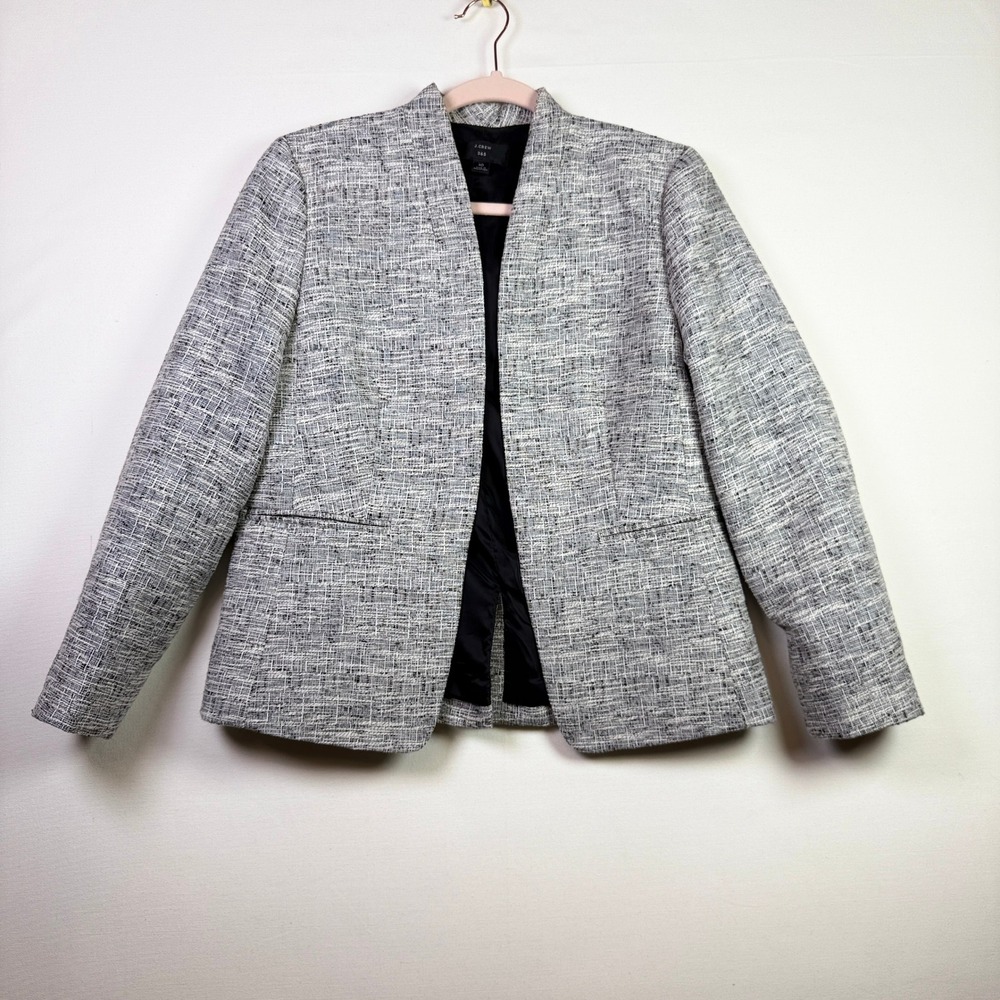 J.CREW‎ Black White Textured Open Front Tweed 365 Blazer 10